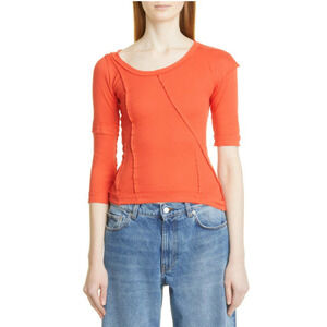 NWOT Talia Byre Rib Asymmetrical Sleeves Organic Cotton Top Burnt Orange S $383